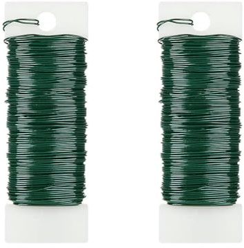 2 st järntråd, 22 kaliber floristtråd, blomsterarrangemangstråd för att göra kransar och gör-det-själv-projekt mjuk järntråd kreativ fritid (ca 35 m x 0,7 mm) (grön)