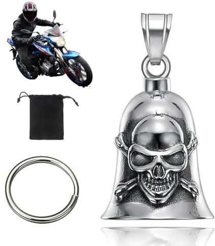 IOURVYA Llavero Moto Campana Guardiana, Campana de Motocicleta de la Guarda de Acero inoxidable con Anillo Colgante Amuleto de Buena Suerte para Bicicletas Coches Motocicletas, Calavera