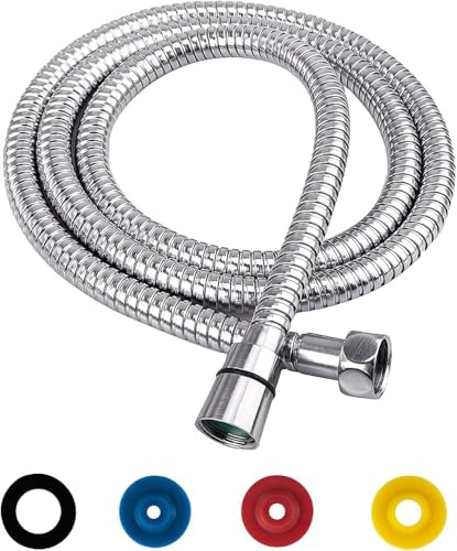 GIUSOBG Edelstahl Brauseschlauch 1,5M/59IN Duschschlauch Verdrehschutz | Universal Silber Duschschlauch Flexibel, Standard 1/2 Anschluss mit 4 Wassersparer Durchflussbegrenzer passt alle Duschköpfe