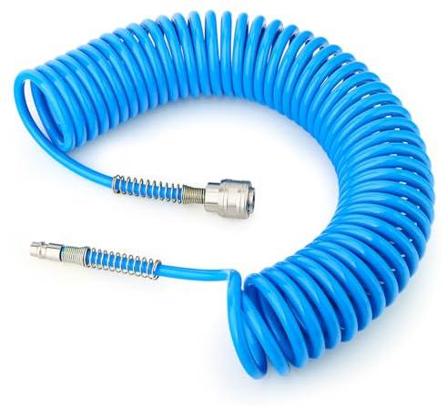 GASHER 1/4 x 10m Manguera de aire de poliuretano de 8mm de diámetro exterior con limitador de curvatura, acoplador rápido y enchufe de 1/4 Europa, para compresor de aire, azul