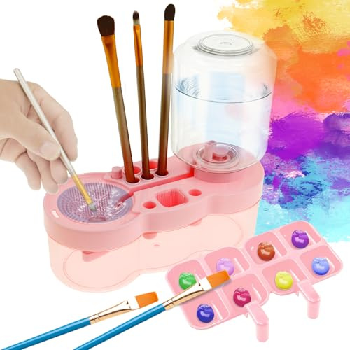Paint Brush Rinser, Multifunctional Paint Brush Cleaner Art Supplies, Painting Water Dispenser Water Cycle Rinser, Tool for Acrylic, Watercolor, and Water-Based Paints (Pink)