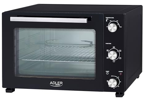 Adler Forno elettrico da 48 litri AD 6026, temperatura regolabile fino a 230°C, timer 60 minuti, funzione di convezione e girarrosto girevole, 5 modalità di cottura, colore: nero