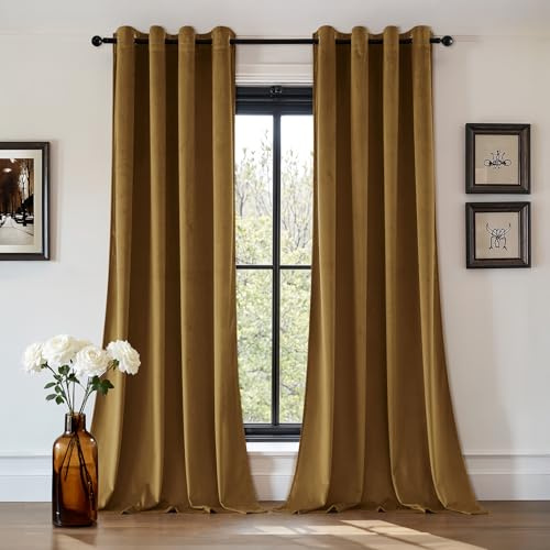 MIULEE Tende Velluto Oro Scuro 2er, Oscuranti Termiche L140xA245CM | Tende Moderne Eleganti per Interni, Tessuto Velluto Occhielli, Ideali per Camera da Letto, Salotto e Soggiorno