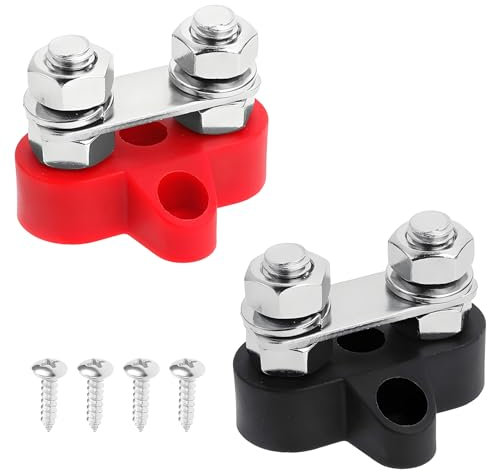 2 PCS Power Distribution Block Bus Bar 12v 200a Battery Wire Terminal Block M8 Battery Distribution Block Post Positive&Negative Busbar for Auto Car Marine Boat, With Mounting Screws