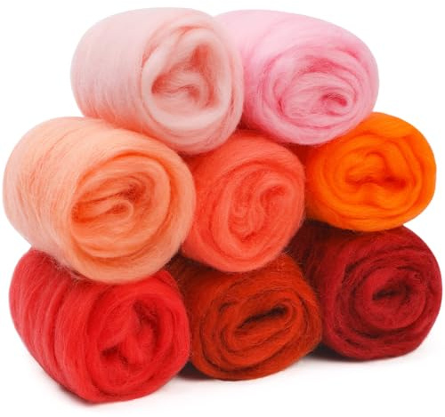 Namner Filzwolle, 80 g Filzwolle Trockenfilzen von 8 Farben, Nadel Filz Zubehör, Nadel Filz Wolle Kit,für Starter DIY Wolle Handwerk, Pfirsichblüte
