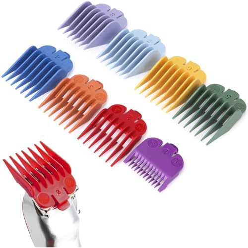 JEYORZY Peine Guía de Profesionales, 8 Piezas Kit de Guías de Peines del Color, Peines Maquina Cortar Pelo, Peine Recortador Depelo Eléctrica, Guía de Corte Peine de Peluquería Juego, Color aleatorio