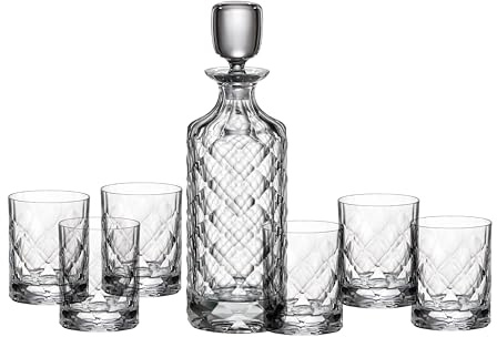 Crystal Bohemia Whiskyglas-Set - Spülmaschinenfeste Karaffe und 6 kratzfeste Whiskygläser (je 300 ml) - Perfekt für Familien, im Freien, Restaurants und Partys - Geschenkidee aus Kristallglas