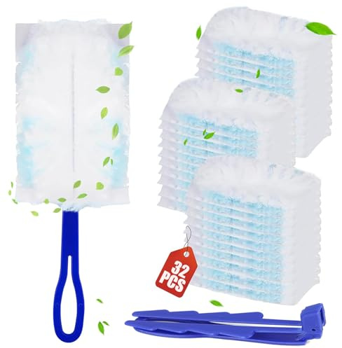 30 Stück Staubmagnet Nachfüllpack Tücher für Swiffer, Staubmagnet Duster Nachfüllpack mit 2 Handgriff Staubfänger Staubwedel für Tierhaare Gegen Staub Schmutz