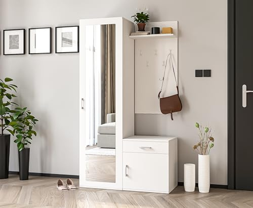 AXLIVING Flurgarderobe Weiß Modern Magnola 100cm Breite, mit Spiegel & Stauraum