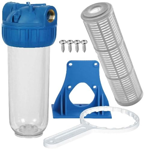 MegaHaustechnik Wasserfilter Vorfilter Pumpenfilter für Hauswasserwerke 10 Filtereinsatz auswaschbar mit 1 Zoll Messing Innengewinde IG, 8 Bar, 6000l/h Durchflussmenge, Maschenweite 0,06mm