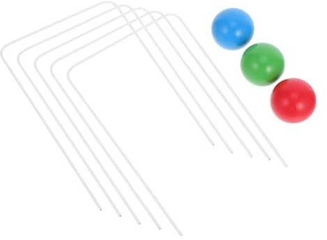 Beaupretty Kids Outdoor Croquet Set Wooden Balls and Metal Wickets for Lawn Play, Family Game for Boys and Girls, Includes 5 Wire Wickets and 3 Wooden Balls 4.5cm