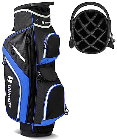 COSTWAY Sac de Golf avec 14 Compartiments, Sac de Club de Golf Portable avec 9 Poches Zippées Glacière Compartiment à Chaussures Porte-Parapluie et Housse de Pluie (Bleu)