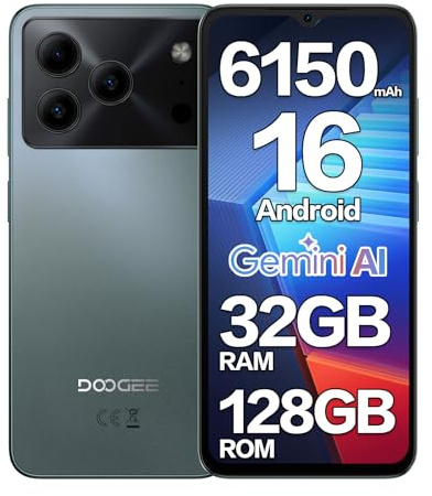 DOOGEE Note 56 Pro Android Phones, Newest Android 16 Smartphone with Gemimi AI, 6150mAh, 32GB+128GB/2TB, 8.45mm Ultra-Slim, 6.56 HD+ 90Hz, 4G Dual SIM Free Mobile Phones,Face Unlock/5G WiFi/OTG/NFC