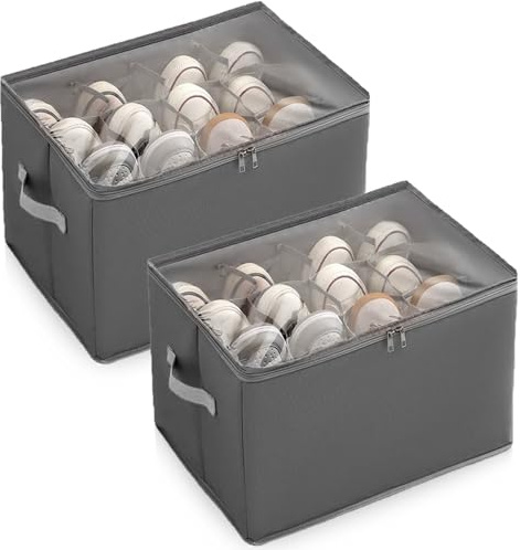 GBKDQQ Schuhorganizer Schrank, 2 Stück Schuhaufbewahrung Platzsparend, Großer Faltbar Stoff Schuhboxen Stapelbar Schuh Organizer mit Griff Passt 12 Paare, 43x32x30cm
