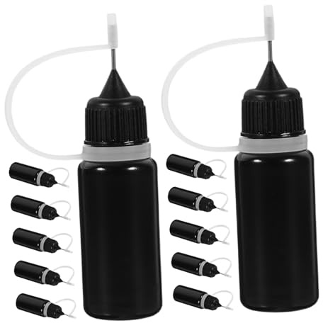 IWOWHERO 12 Pezzi Flaconi Dosatori Liquidi con Punta Ago Bottiglie Squeeze Nere in Plastica Riutilizzabili per Colla Laboratorio e Artigianato con Applicazione di Precisione