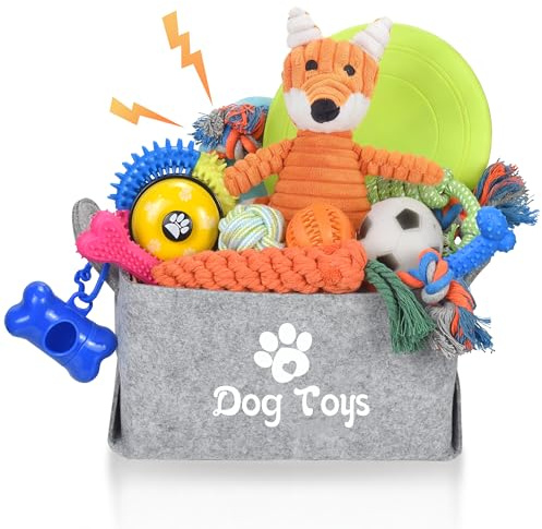 LECHONG 21 PACK Puppy Toys with Dog Toy Box Set for 4-12 Weeks Small Dogs | Assorted puppy chew toys, with storage box saves space, help to train & develop good habits