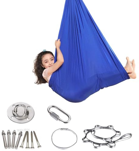 BIUDSTR Yoga-Schaukeltuch, Hängesessel aus kühlendem Lycrafür Kinder, bis 150 kg belastbar, fördert Körperwahrnehmung Entspannung, inkl. Montagezubehör,DarkBlue