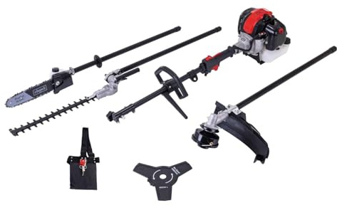 Scheppach Outil 4 en 1 Multifonction PMT520 - Moteur 2 Temps - 52 cm3-1.9 CV - débroussailleuse, Coupe-Bordures, Taille-Haies et élagueuse - système Anti-Vibration