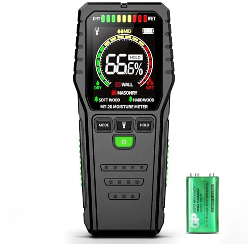 YOJOCK Moisture Meter for Wall & Wood – Non‑Destructive Moisture Detector for Firewood, Plaster & Building Materials with Battery Moisture Reader for Floor, Ceiling & Timber