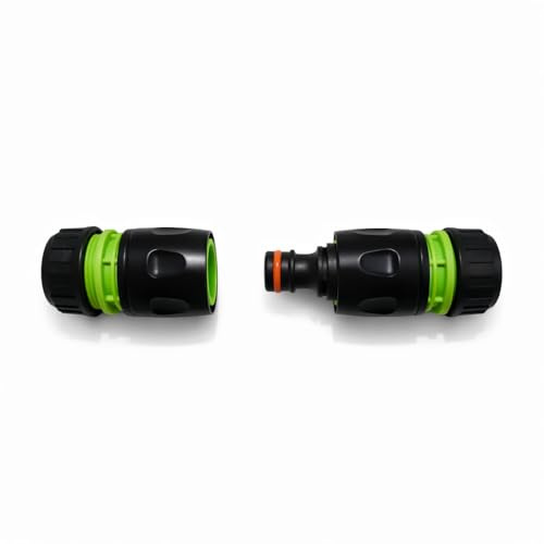 Hose Repair Set 1/2 Inch Quick Connectors - 2 End Hose Fittings Plus Double Male Joiner with O-Ring Seals - Leak Proof High Pressure Up to 6 Bar - Hozelock Gardena Compatible - Green