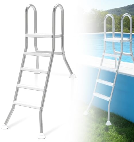 YZNAHRE Poollstege i rostfritt stål, 4 steg, poolstege med halkfria trappsteg och ledstång, upp till 150 kg, för pooldjup upp till 135 cm, inkl. monteringsmaterial, silver