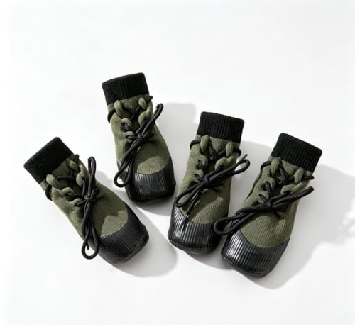 Vyloky rutschfeste Hundestiefel, wasserdichte Pfotenschutz Socken, Langlebige Schutzüberzüge für Outdoor Spaziergänge und Innenräume (L,Grün)