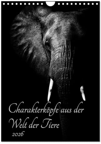 Charakterköpfe aus der Welt der Tiere (Wandkalender 2026 DIN A4 hoch), CALVENDO Monatskalender: Ausdrucksstarke Tierportraits in Schwarz und Weiß (CALVENDO Tiere)