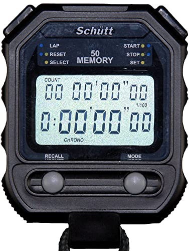 Schütt Stoppuhr PC-73 | Zweizeiliges Display | 50 Memory | Timer & Pacer | Druckpunktmechanik | Stoß- und Wasserfest | Sport | Profi & Trainer