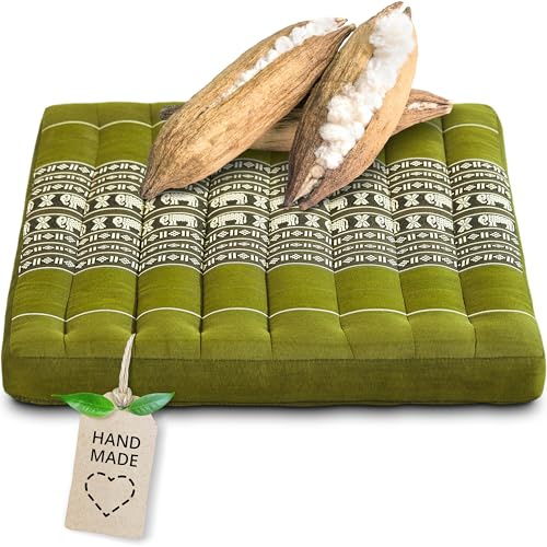 livasia Sitzkissen Stuhlauflage groß - 50x50x6cm - Bodenkissen Indoor/Outdoor, Meditationskissen Yogakissen, Stuhlauflage für Palettenmöbel, Steppkissen für Stuhl und Bank (Grün/Elefanten)