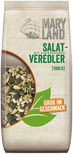 Maryland Salatveredler 1kg Vorratspackung – Sonnenblumenkerne, Kürbiskerne und Pinienkerne in Kerne Mischung – 100% vegan und frei von künstlichen Aromen – Im Großbeutel (1 x 1kg)