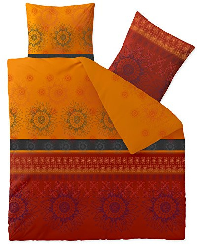 CelinaTex Fashion Bettwäsche 200x220 cm 3teilig Baumwolle, Bettgarnitur für Sommer und Winter, Ganzjährig, Bettbezug, Bettenset, Schöner Wohnen Legra Blumen Rot Orange Grau