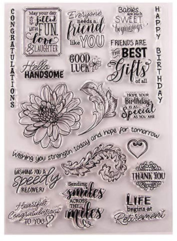 arriettycraft Stempel mit Blumenblättern, für Kartengestaltung und Tagebuch, Geburtstag, Ruhestand, Silikon-Gummistempel für Tagebücher, Alben, Scrapbooking, Papierbasteln, Dekoration, A1441