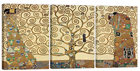 LuxHomeDecor Quado Gustav Klimt Albero della Vita 120x60 cm 3 Pezzi 60x40 cm Stampa su Tela con Telaio in Legno Arte arredo