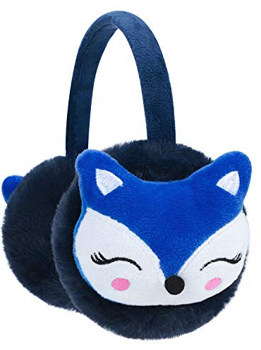 QCHOMEE Kids Cute Fox EarMuffs Boys Girls Cartoon Ear Warmer Plush Furry Ear Hamburg Windproof Headband Fashion Adjustable Christmas Birthday Gifts for Child