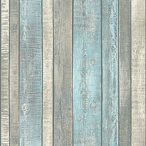 BRICOFLOR Papier peint imitation bois bleu gris | Tapisserie bleu grise planche de bois moderne | Papier peint intissé salon & salle de bain