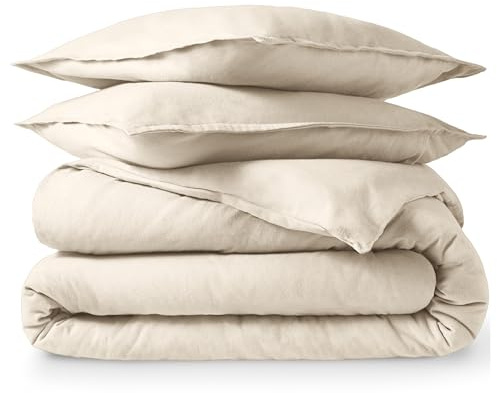Bare Home Flannel Duvet Cover Set - King - 100% Cotton, Velvety Soft Heavyweight Premium Flannel, Double Brushed - Includes Sham Pillow Covers (King, Sand)