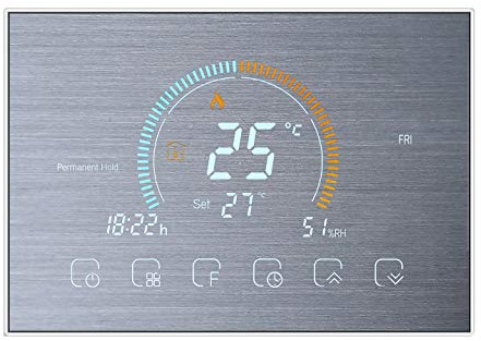 Qiumi WiFi-Fußbodenheizungsthermostat, Wetterdisplay UV Feuchtigkeit | Einbaumontage 16A 95-245VAC, kompatibel mit Alexa & Google Home, Regler für elektrische Fußbodenheizung