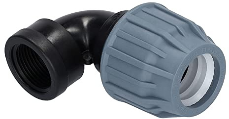 STEMAX-Wassertechnik: PP-Klemmverbinder, Winkel 90° klemm x IG mit V4A Verstärkungsring, PN16, Trinkwasserzertifiziert, DVGW (32mm x 1“)