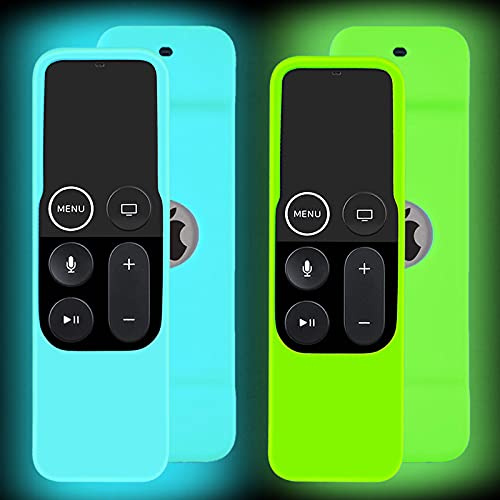 2 Pack Case Glow in The Dark Compatible with Apple TV 4K/ 4th Gen Remote Light Weight Anti-Slip Shock Proof Silicone Cover for Controller for Apple TV Siri Remote - Green and Blue | Glow in the Dark Light Light Weight Anti-Slip Shock Proof Silicone Cover for Controller for Apple TV Siri Remote