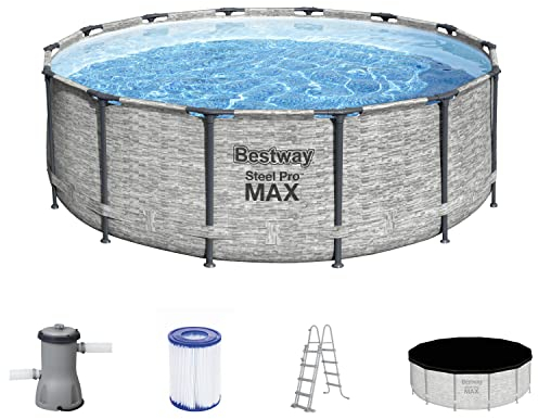 Bestway Steel Pro MAX - Set completo per piscina con pompa filtro, Ø 427 x 122 cm, effetto pietra (grigio crema), rotondo
