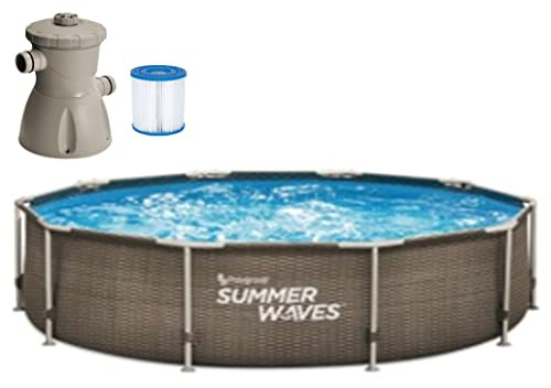 Summer Waves Piscina Frame Active de Rattan Oscuro, 305 x 76 cm con depuradora de Filtro
