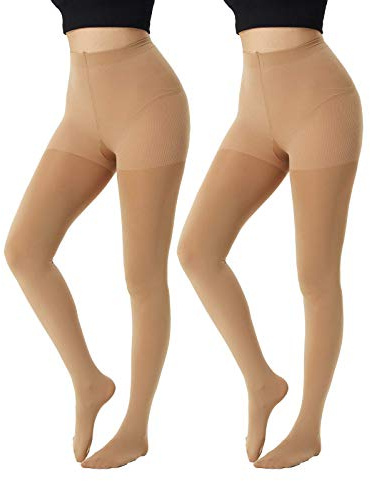 MANZI 2 Paar 120 Den Dicke Warme Blickdichte Winter Strumpfhose für Damen | Thermostrumpfhose damen,Matt,Hautfarben Schwarz,Control Top,S-XXL