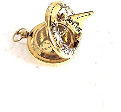 Ganga Nautical Brújula de botón de latón macizo dorado y brújula de reloj solar mide 1.75 pulgadas de diámetro.
