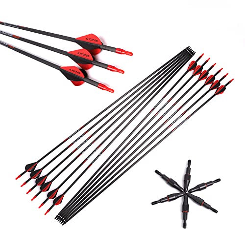 ACCMOS Vier Federn Carbonpfeil Spine 500 ID 6,2 mm 23 Zoll Jagdpfeil für Compoundbogen Recurve-Bogen Schießen Übungspfeil 12 Stück (23 inch)