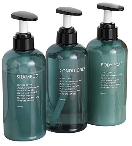 Qikuver Empty Pump Bottles(500 ml), 3 Pack Pump Bottle Dispenser Plastic Pump Bottles, Shampoo Body Washing Cream Shower Gel Storage Holder Container Toiletries Liquid Dispenser