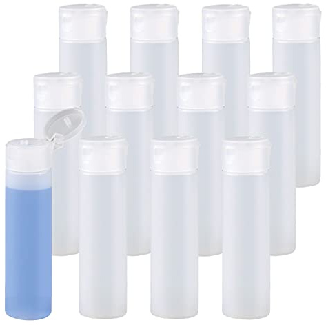 ZEOABSY 12 Pieces Empty 18ml Squeezable Translucent Flip Cap Plastic HDPE Bottles, Travel Soft Squeeze Cosmetic Tubes with Flip Top Screw Caps for Shampoo Soap Toner Refillable Containers