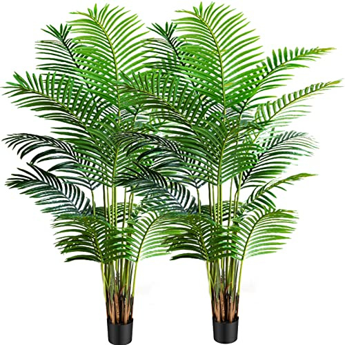 Worth Garden 6ft Artificial Areca Palm Plant 2 Packs in Pot, Fake Cane Palm Silk Tree Indoor Outdoor, Dypsis Lutescens, 70in Lifelike Faux Silk Plant Home Decor