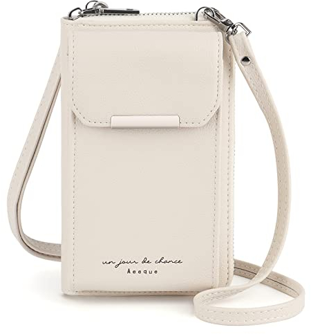 Aeeque Handytasche mit Geldbörse, zum Umhängen,Handy Umhängetasche Damen, Portemonnaie Tasche Umhänge PU-Leder, für Reisen/Party/Einkaufen - Weiß
