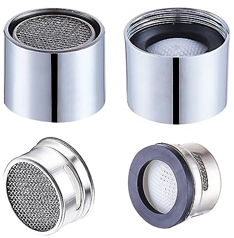 Faucet Aerator Female Thread Chrome Solid Brass Kitchen Faucet Aerators and Bathroom Sink Filter, 55/64in Aerator For Sink Faucet with Gasket for Kitchen and Bathroom(4Pcs)