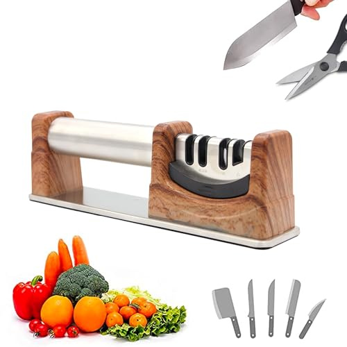 FISHTEC - Aiguiseur manuel 4 en 1 - Modules diamant carbure céramique + fente ciseaux - Affûtage précis et sécurisé pour couteaux de cuisine